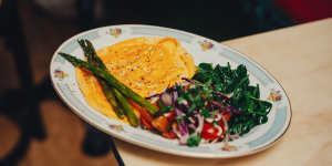 Folded eggs with mussel butter.