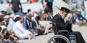 Dr Muhammad Elayyan,father of Ata Elayyan,who was killed at the Al Noor mosque,at a prayer service in Christchurch a week after the shooting.