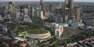 The revised plan for the Brisbane Arena saw the indoor stadium moved to the northern end of Roma Street Parklands.