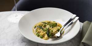Go-to dish:Mortadella and ricotta agnolotti with peas and brown butter.