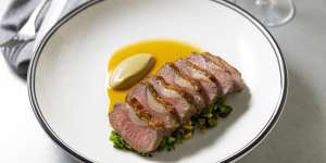 Roasted lamb backstrap with bagna cauda,charred broccoli and pine nuts.
