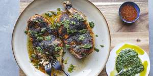 Spice roasted chicken and chimichurri.