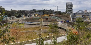 A 10-hectare parkland is taking shape above the Rozelle interchange.