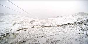 The Thredbo weather cam shows fresh snowfall on Friday morning.