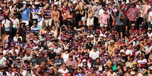 A sea of fans on the hill at 4 Pines Park,home to the Manly Warringah Sea Eagles.