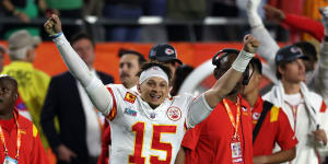 Patrick Mahomes celebrates victory at the Super Bowl in Arizona.