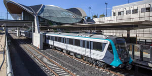 A driverless metro train at the new Tallawong Station in Sydney's north west.