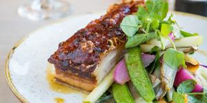 Honey-glazed pork belly.