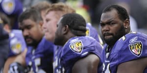 Oher during a game for the Baltimore Ravens in 2010. 