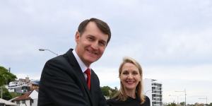 Lord mayor Graham Quirk and councillor Amanda Cooper at Kingsford Smith Drive in December.