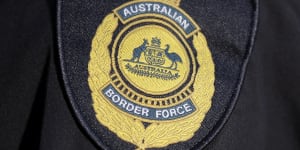 Generic photo of Australian Border Force (ABF) logo seen during a press conference in Canberra.