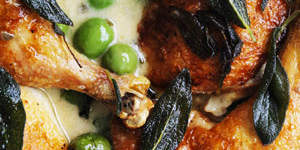 Neil Perry's chicken with olives and sage.