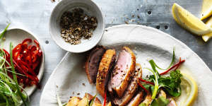 Kylie Kwong's spicy salt duck breasts with lemon.