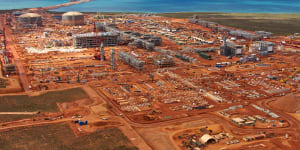 Aerial View of Chevrons Gorgon LNG Plant which was under construction on Barrow Island in Western Australia.
