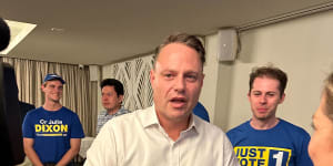 Adrian Schrinner speaks to journalists at the LNP campaign party.