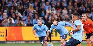Fabio Gomes scores from the spot for Sydney FC.