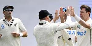 New Zealand celebrate Steve Smith’s wicket