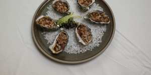 Coffin Bay Oysters Kilpatrick at RTS Seafood Restaurant.