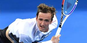 Daniil Medvedev of Russia in action during his second round match against Andy Murray.