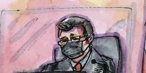 A sketch provided by Vicki Behringer,one of two court artists for the fraud trial of the Theranos founder Elizabeth Holmes,shows her depiction of Holmes and Judge Edward Davila.