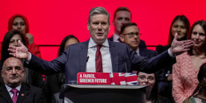 Keir Starmer delivers his leader’s speech at the Labour Party Conference.