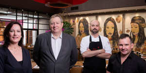 (L-R) Vanessa Green,Andrew Cameron,Noah Crowcroft and John McLeay at Red Spice Road restaurant in Melbourne.