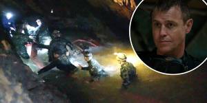 The Thai cave rescue in 2018,and inset,actor Rodger Corser,who is playing Dr Richard Harris,who played a critical role in the rescue. 