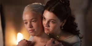 Milly Alcock as young Rhaenyra and Emily Carey as young Alicent in House of the Dragon.