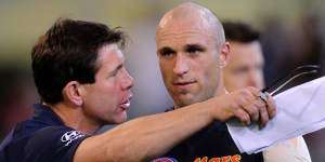 Carlton coach Brett Ratten and Chris Judd in 2011.