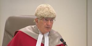 Justice Ian Harrison delivering his verdict in the Chris Dawson murder trial.