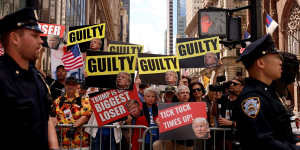 Protesters outside Trump Tower as Donald Trump spoke.