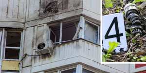 The apartment block in Moscow that was reportedly damaged by a Ukrainian drone,and inset,the drone. 