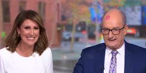 Natalie Barr with her Sunrise co-host David Koch on his final day with the long-running breakfast TV show.