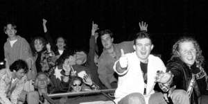 Revellers in George Street celebrate the win,September 23,1993. 