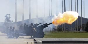 A 21 gun salute during the proclamation ceremony for King Charles III in Canberra on Sunday.