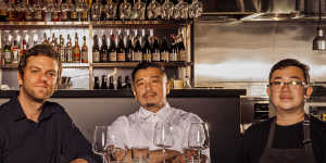 Sommelier Patrick Harrowsmith (left) with executive chef Cuong Nguyen and head chef Bremmy Setiyoko.