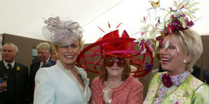 Lady Sonia McMahon,Eileen Bond and Lady Susan Renouf in Flemington’s Birdcage.