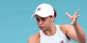 Ash Barty in action at the Brisbane International.