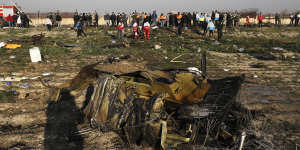 Debris from the downed Ukranian plane on the outskirts of Tehran in January.