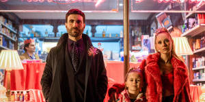 Brett Goldstein with Elodie Blomfield (middle) and Juno Temple,who play his niece and girlfriend in Ted Lasso.