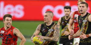 The Bombers’ Dustin Martin in action.