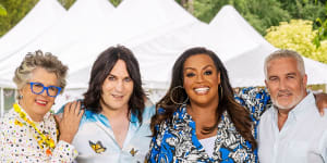 Prue Leith,Noel Fielding,Alison Hammond and Paul Hollywood in The Great British Bake Off season 14.