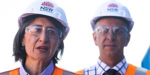 Premier Gladys Berejiklian and Transport Minister Andrew Constance mark the start of tunneling from Chatswood for the second stage of Sydney's metro rail line. 