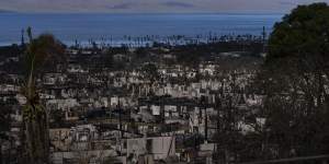 Homes consumed in recent wildfires are seen in Lahaina,Hawaii.
