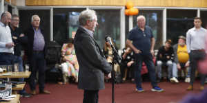 Dr Ian Birchall addresses the room at his campaign launch.