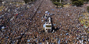 Argentina’s players were forced to abandon the bus parade and were airlifted out by helicopter.