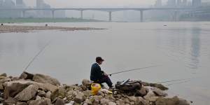 A Chongqing resident fishes on the Yangtze. 
