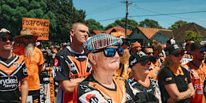 Wests Tigers fans gather in Ashfield on Saturday to call for better governance.