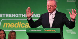 Prime Minister Anthony Albanese at Labor’s ‘Strengthening Medicare’ announcement in Launceston. 