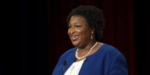 Democratic candidate for Georgia governor Stacey Abrams speaks during the Atlanta Press Club debate.